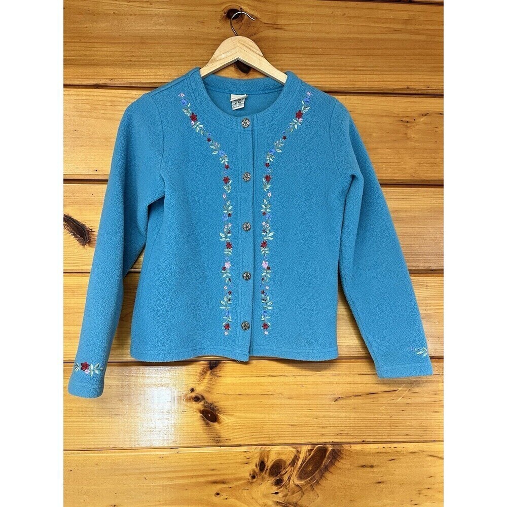 Vintage LL Bean Floral Embroidered Women’s Fleece Cardigan Size XS